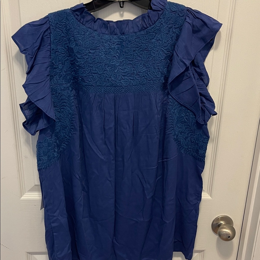 J. Marie Blue Ruffled Women's Top - Picture 4 of 6